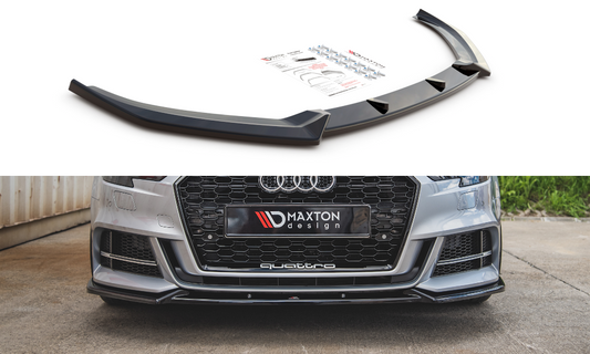 Maxton Design spoiler pod přední nárazník ver.3 pro Audi A3, S3 8V FL, černý lesklý plast ABS