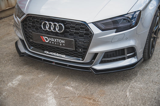 Maxton Design spoiler pod přední nárazník ver.3 pro Audi A3, S3 8V FL, černý lesklý plast ABS