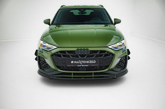 Maxton Design spoiler pod přední nárazník pro Audi A3 8Y Facelift, černý lesklý plast ABS, S-Line / S-Line Sedan