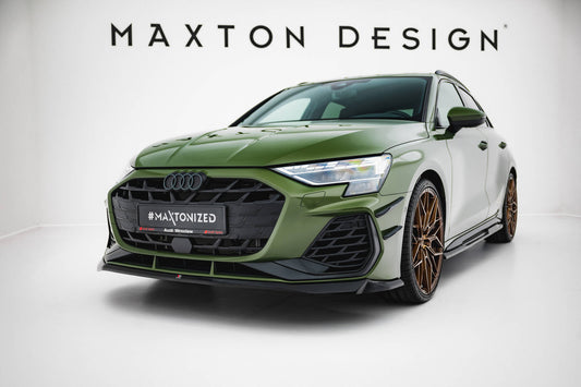 Maxton Design spoiler pod přední nárazník ver.2 pro Audi A3 8Y Facelift, černý lesklý plast ABS, S-Line / S-Line Sedan