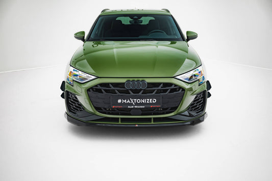 Maxton Design spoiler pod přední nárazník ver.2 pro Audi A3 8Y Facelift, černý lesklý plast ABS, S-Line / S-Line Sedan