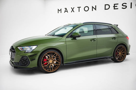 Maxton Design difuzory pod boční prahy ver.3 pro Audi A3 8Y Facelift, černý lesklý plast ABS, S-Line / S-Line Sedan