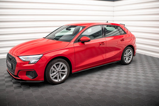 Maxton Design "Street Pro" difuzory pod boční prahy pro Audi A3 8Y, plast ABS bez povrchové úpravy, s červenou linkou