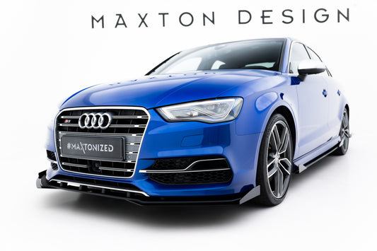 Maxton Design "Street Pro" spoiler pod přední nárazník s křidélky pro Audi A3 8V, plast ABS bez povrchové úpravy, s červenou linkou, S-Line Sedan