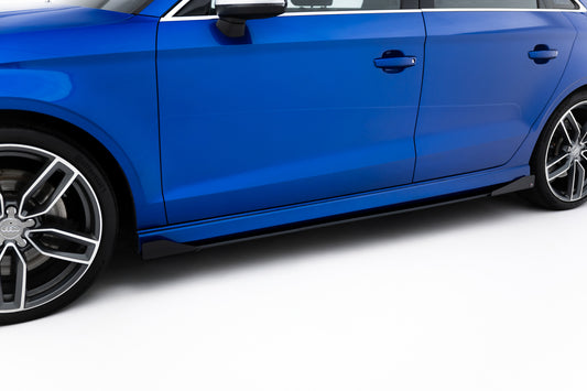 Maxton Design "Street Pro" difuzory pod boční prahy s křidélky pro Audi A3 8V, plast ABS bez povrchové úpravy, s červenou linkou, S-Line Sedan