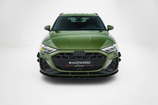 Maxton Design "Street Pro" spoiler pod přední nárazník pro Audi A3 8Y Facelift, plast ABS bez povrchové úpravy, S-Line / S-Line Sedan, s černou a červenou linkou