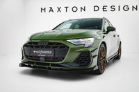 Maxton Design "Street Pro" spoiler pod přední nárazník s křidélky ver.1 pro Audi A3 8Y Facelift, plast ABS bez povrchové úpravy, S-Line / S-Line Sedan, s černou a červenou linkou