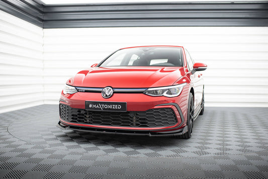 Maxton Design spoiler pod přední nárazník s křidélky ver.3 pro Volkswagen Golf GTD Mk8, černý lesklý plast ABS