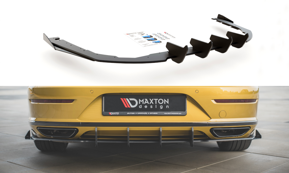 Maxton Design "Racing durability" vložka zadního nárazníku s křidélky pro Volkswagen Arteon, plast ABS bez povrchové úpravy, s černou a červenou linkou
