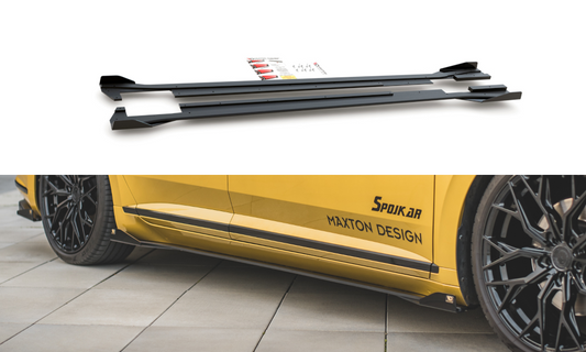 Maxton Design "Racing durability" difuzory pod boční prahy s křidélky pro Volkswagen Arteon, plast ABS bez povrchové úpravy, s červenou linkou