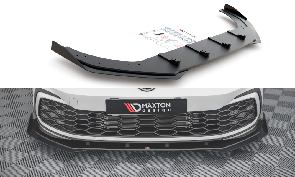 Maxton Design "Racing durability" spoiler pod přední nárazník s rohovými splittery pro Volkswagen Golf GTD Mk8, plast ABS bez povrchové úpravy