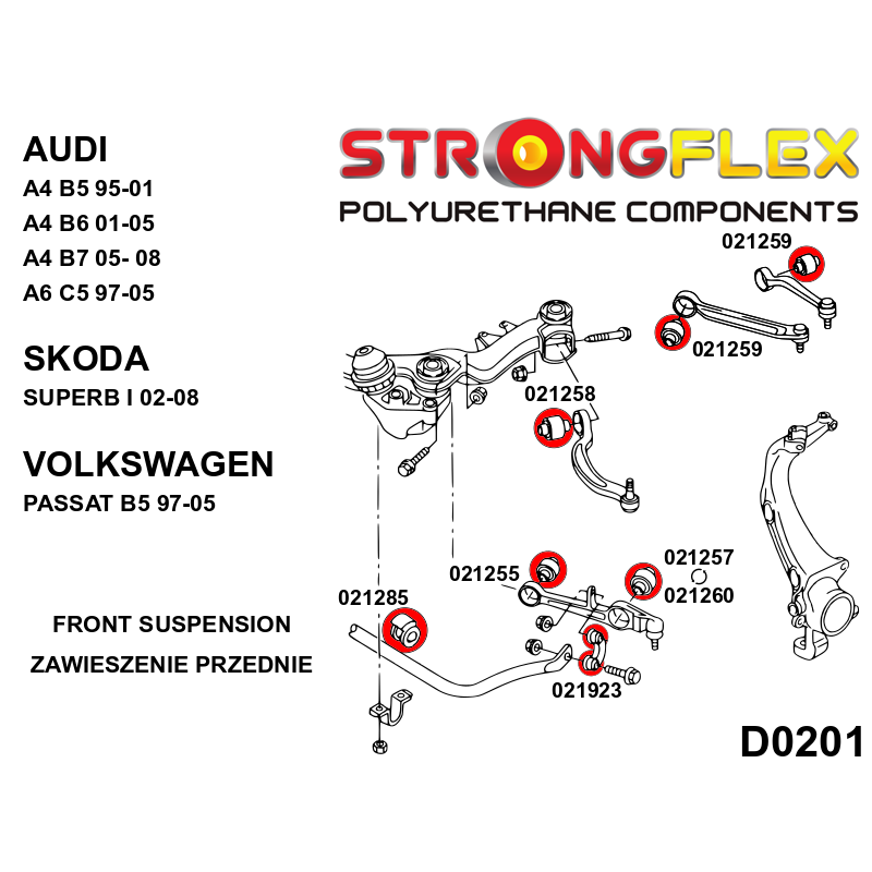 STRONGFLEX 021257A: Přední spodní rameno vnější silentblok 49mm SPORT pro Škoda