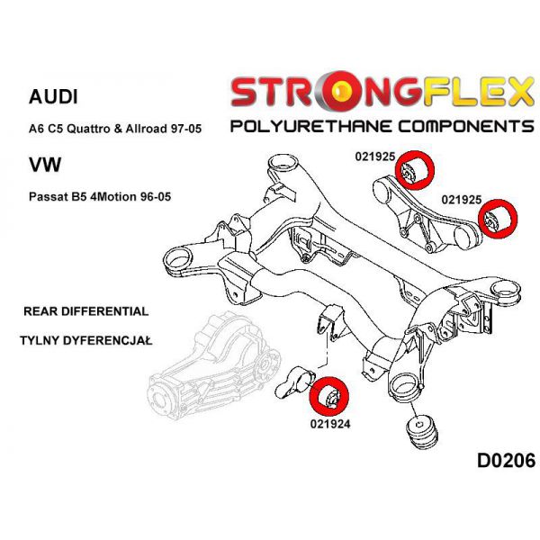 STRONGFLEX 021924A: Zadní diferenciál - přední silentblok SPORT pro Audi
