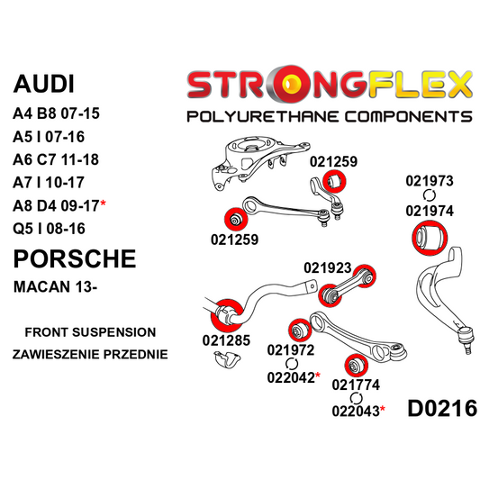 STRONGFLEX 021973B: Přední spodní rameno - zadní silentblok 75mm pro Audi