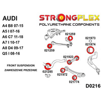 STRONGFLEX 021974B: Přední spodní rameno - zadní silentblok 65mm pro Audi