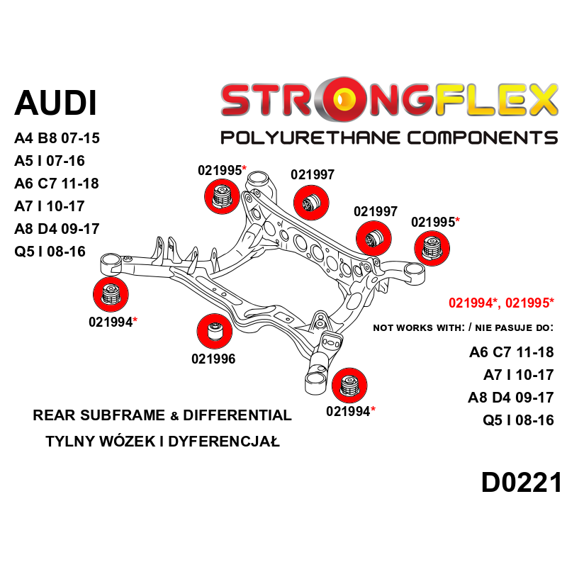 STRONGFLEX 021994A: Zadní nápravnice - přední silentblok SPORT pro Audi