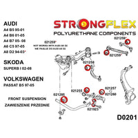 STRONGFLEX 026218B: Sada - silentbloky přední a zadní nápravy pro Audi