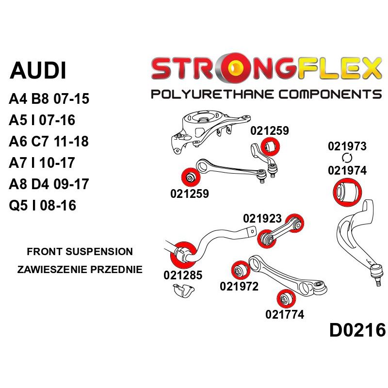 STRONGFLEX 026250B: Přední náprava - sada silentblokov pro Audi