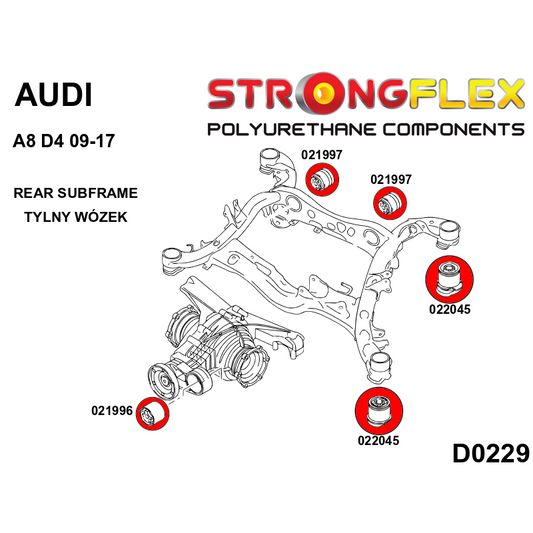 STRONGFLEX 026263A: Zadní nápravnice - sada silentbloků SPORT pro Audi