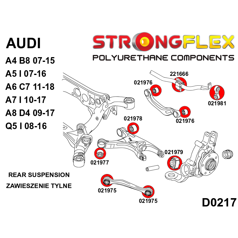 STRONGFLEX 026264B: Kompletní sada silentbloků pro Audi