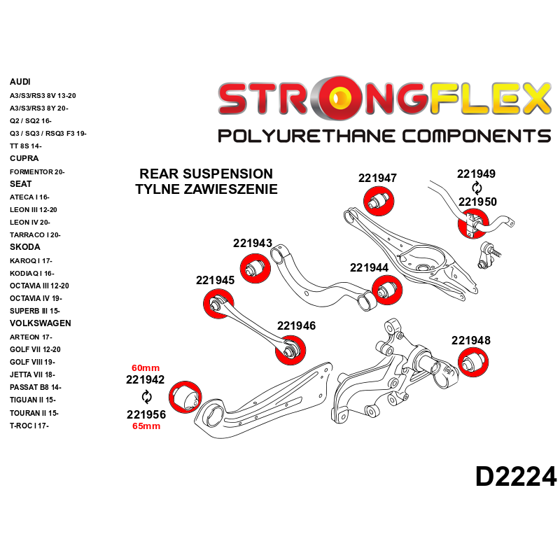 STRONGFLEX 026275A: Kompletnáísada silentbloků SPORT pro Audi