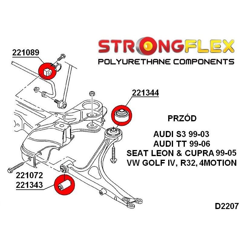 STRONGFLEX 221072B: Přední rameno - přední silentblok 30mm pro Audi