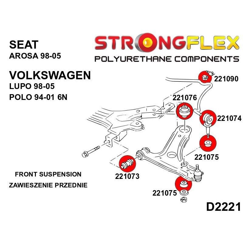 STRONGFLEX 221075B: Přední oko - silentblok uchycení pro Škoda