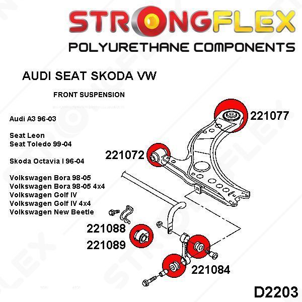 STRONGFLEX 221077B: Přední rameno - zadní silentblok pro Audi