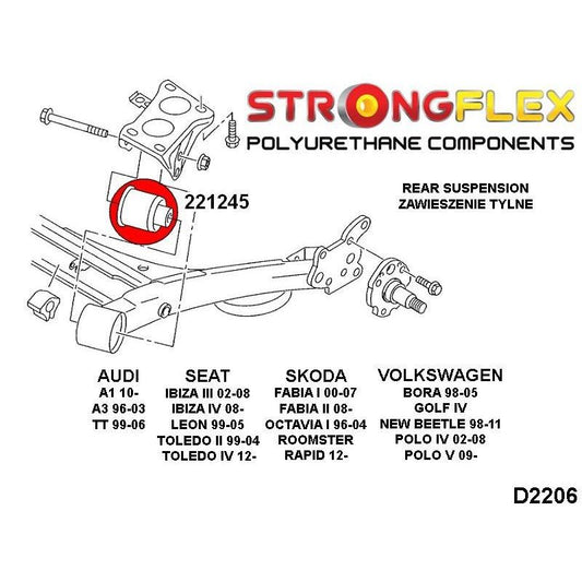 STRONGFLEX 221245A: Zadní nápravnice - silentblok 72mm SPORT pro Audi