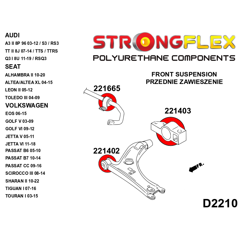 STRONGFLEX 221665B: Přední stabilizátor - silentblok uchycení pro Audi
