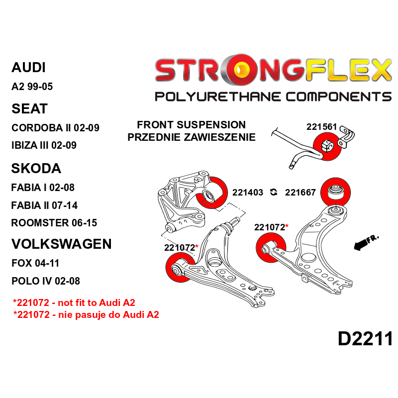 STRONGFLEX 221667B: Přední rameno - zadní silentblok pro Audi