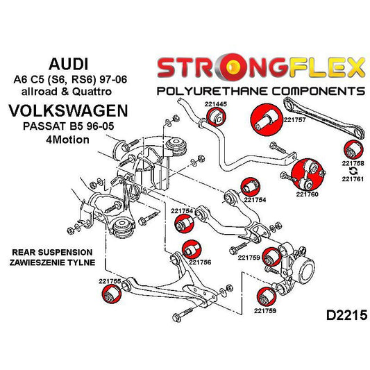 STRONGFLEX 221761A: Zadní příčné rameno - vnější silentblok SPORT pro Audi