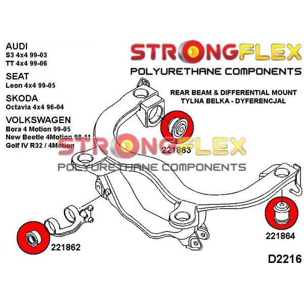 STRONGFLEX 221863A: Zadní úchyt diferenciálu - zadní silentblok SPORT pro Audi