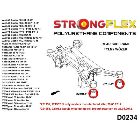 STRONGFLEX 221951B: Zadní nápravnice - přední silentblok 60mm pro Audi