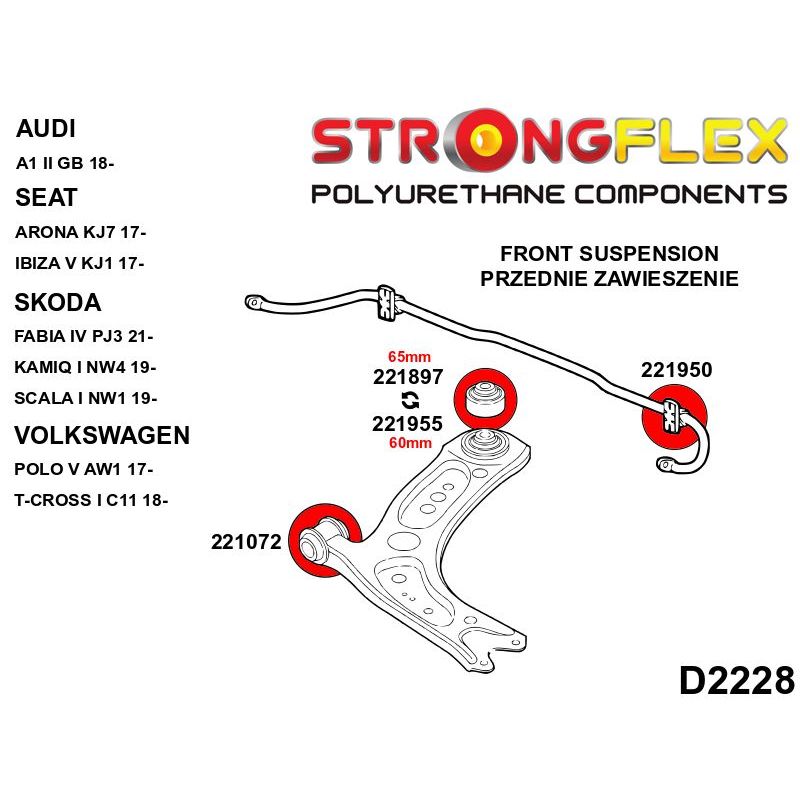 STRONGFLEX 221955B: Přední spodní rameno - zadní silentblok 60mm pro Audi