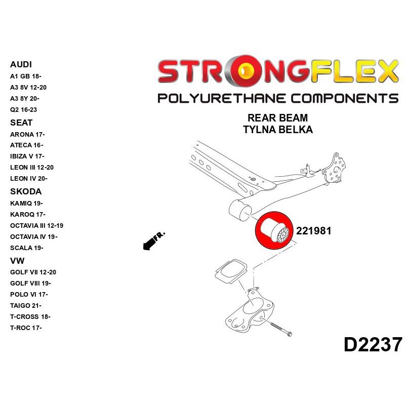 STRONGFLEX 221981B: Zadní nápravnice silentblok pro Audi