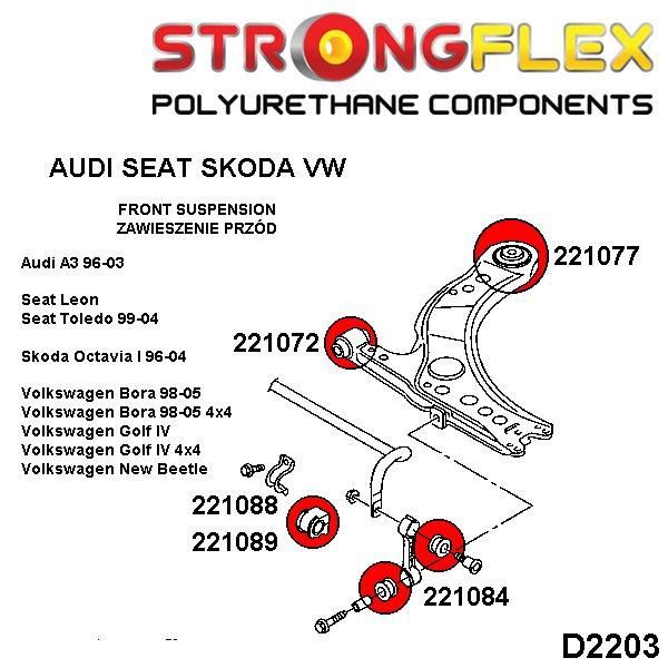 STRONGFLEX 226018A: Přední náprava - sada silentbloků SPORT pro Audi