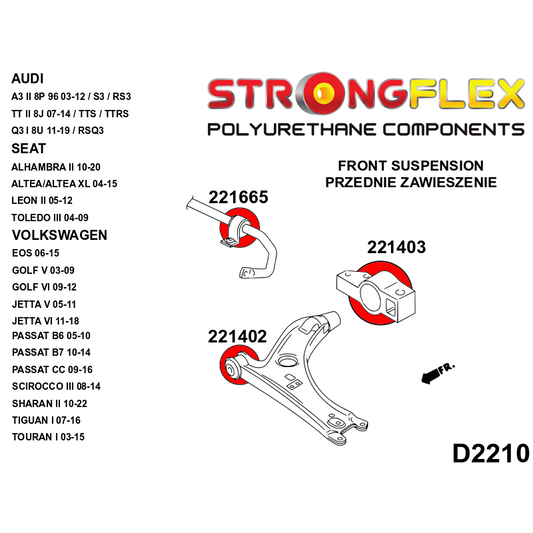 STRONGFLEX 226167B: Přední náprava - sada silentbloků pro Audi
