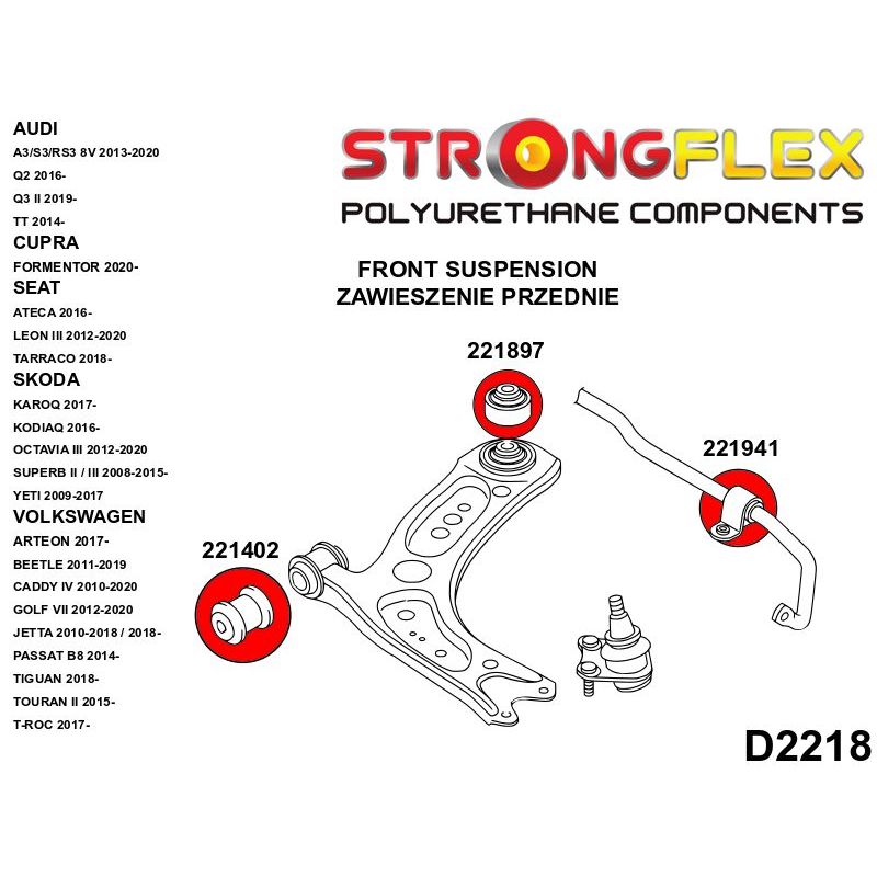 STRONGFLEX 226226B: SADA - silentbloky přední nápravy pro Audi