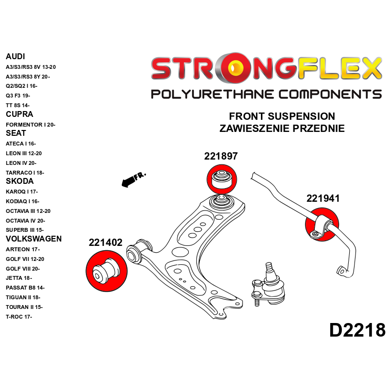 STRONGFLEX 226228A: Kompletní sada silentblokoů SPORT pro Audi