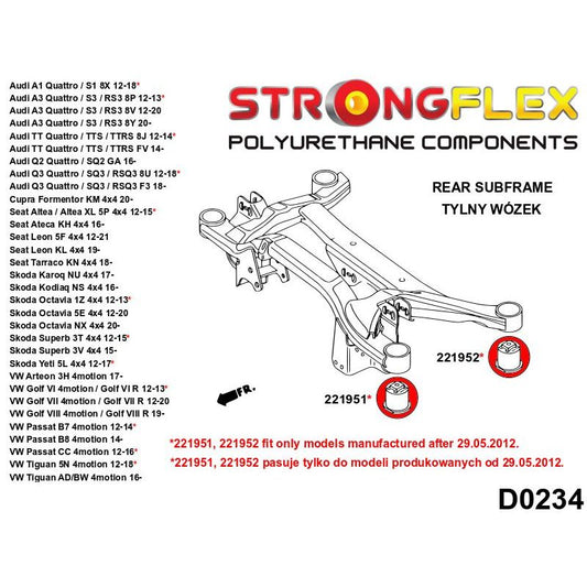 STRONGFLEX 226229A: Zadná nápravnica - sada silentblokov SPORT pro Audi po 29.05.2012