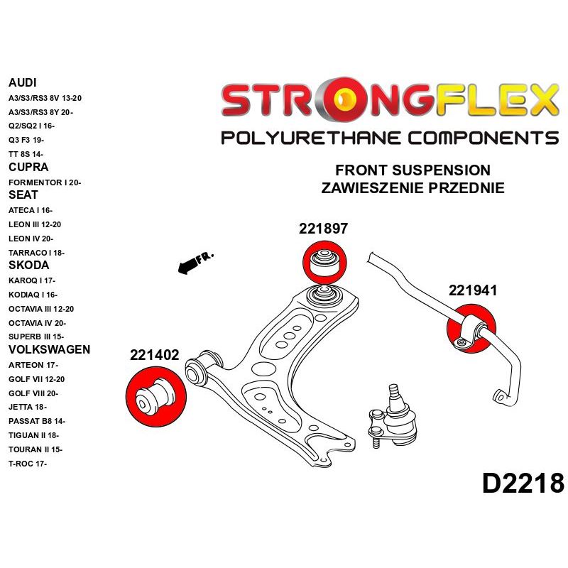 STRONGFLEX 226246A: Přední náprava a zadní nápravnice - sada silentbloků SPORT pro Audi