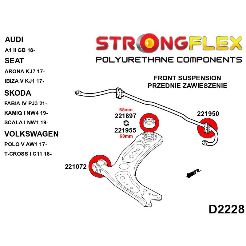 STRONGFLEX 226247B: Přední náprava a zadní nápravnice - sada silentblokov pro Škoda