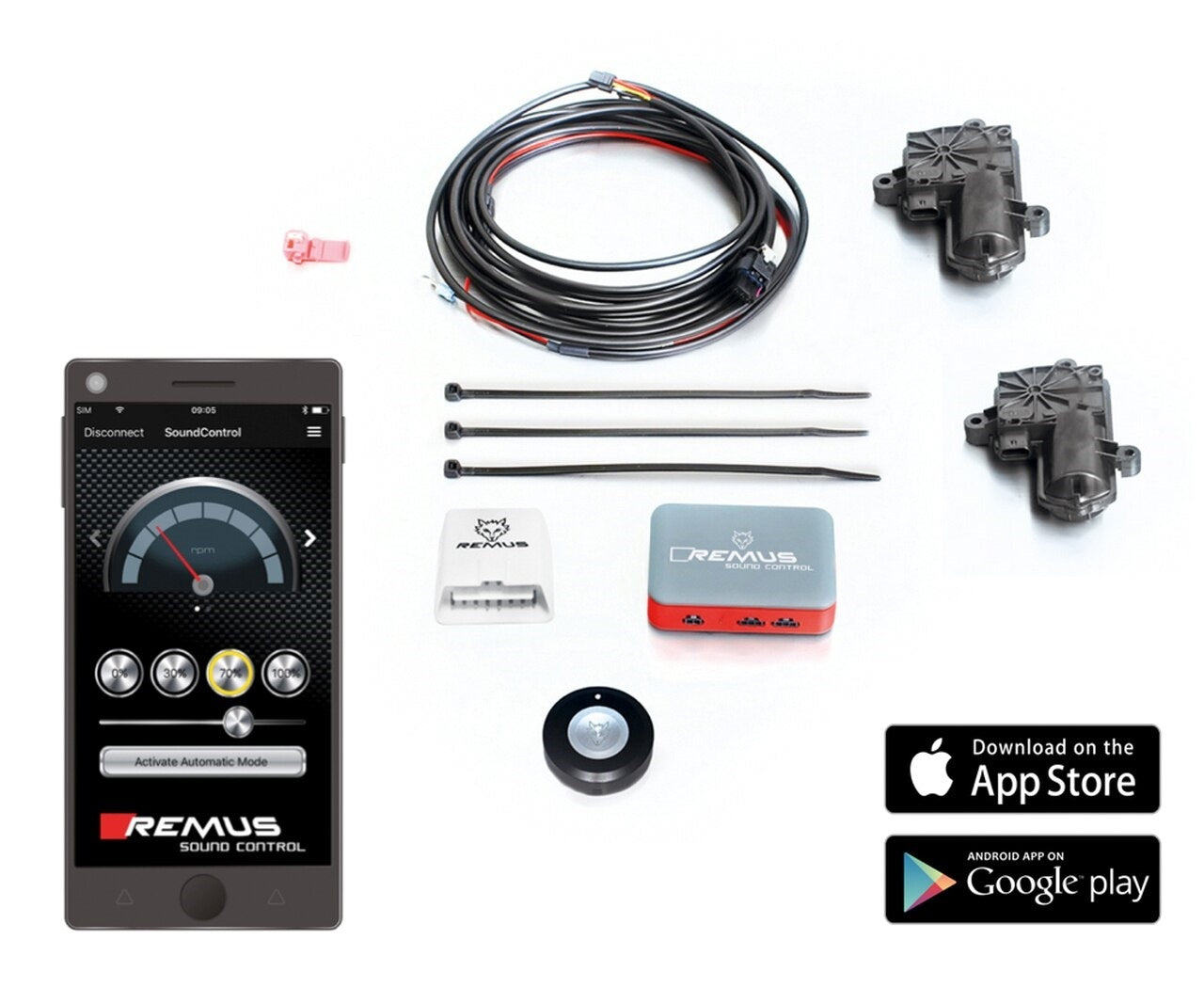 Remus Elektronická jednotka pro ovládání klapek ve výfuku a regulaci zvuku - nastavení přes aplikaci